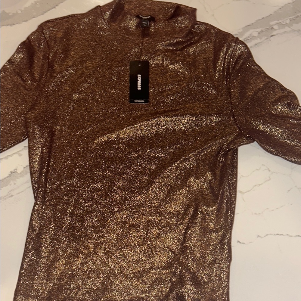 Express Shimmering Gold Short Sleeve Tee